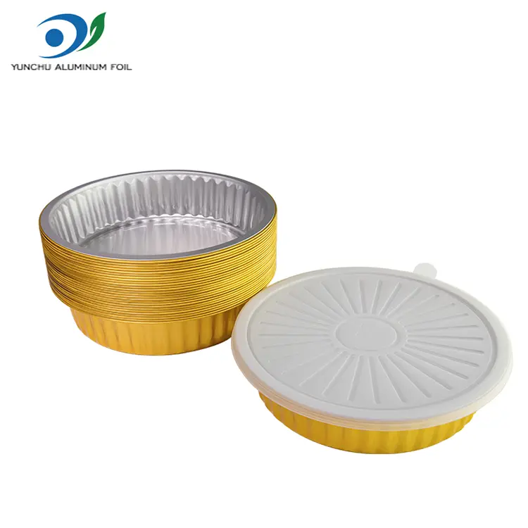 Plateaux de barbecue jetables conteneurs en aluminium rond doré Plateaux de barbecue jetables conteneurs en aluminium rond doré