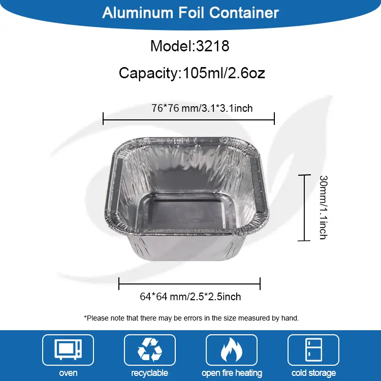 Carré les récipients en aluminium argent en aluminium