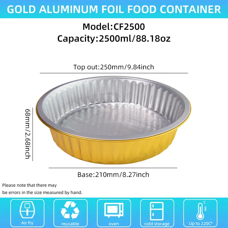 Plateaux de barbecue jetables conteneurs en aluminium rond doré