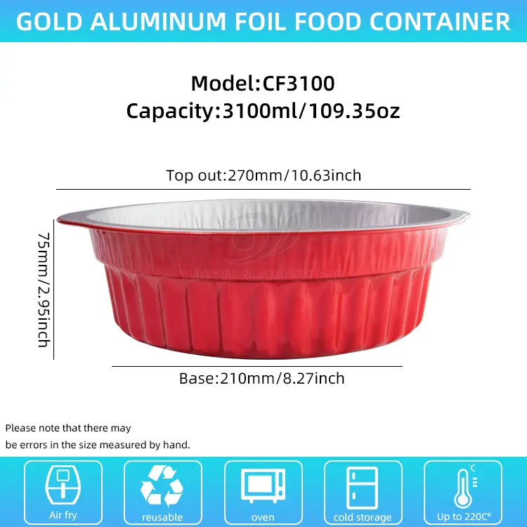 Pots à casseroles et casseroles jetables récipients en aluminium rouge