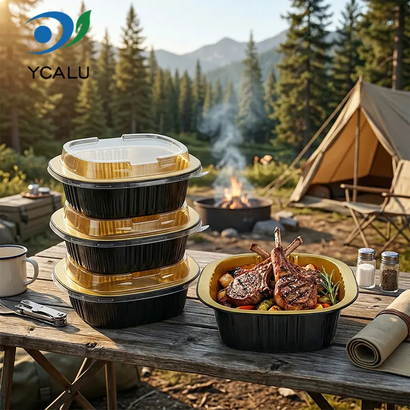 Conteneurs jetables de papier d'aluminium d'or noir de boîte carrée binaurale