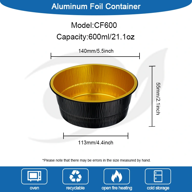 Récipients ronds jetables en papier d'aluminium cuits au four en or noir