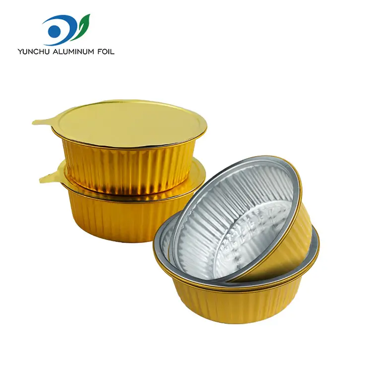 Jetable golden fast food rond rond en aluminium contenants