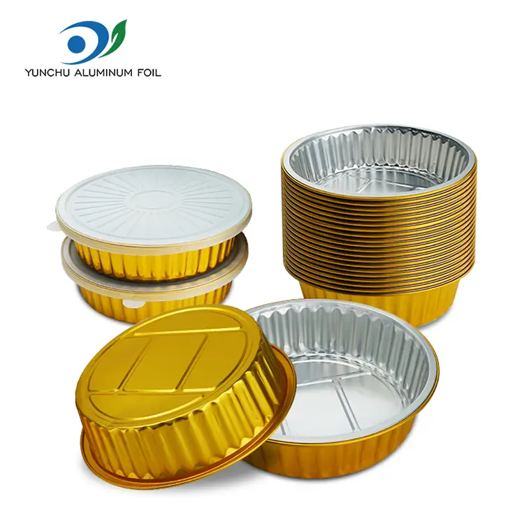 Récipient en aluminium rond à gratin jetable doré