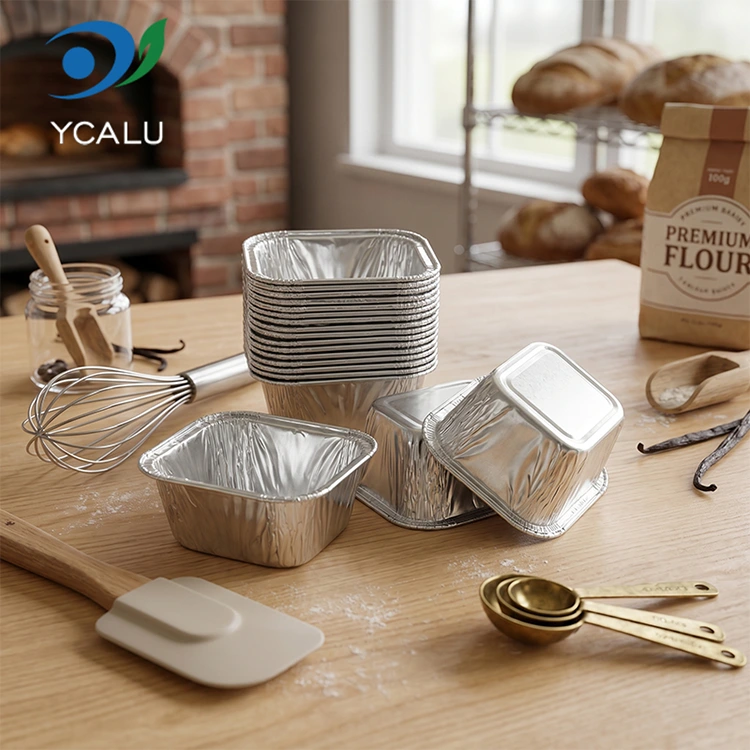 Récipients alimentaires argentés de papier d'aluminium de plateau de gâteau de cuisson rectangulaire jetable