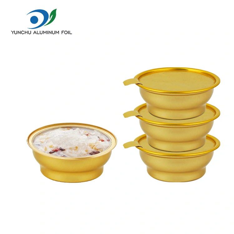 Boîte à emporter ronde jetable, petit bol doré, conteneurs en papier d'aluminium Boîte à emporter ronde jetable, petit bol doré, conteneurs en papier d'aluminium