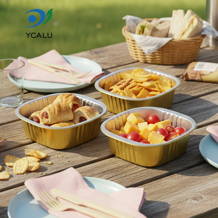 Récipients jetables de papier d'aluminium d'or carré