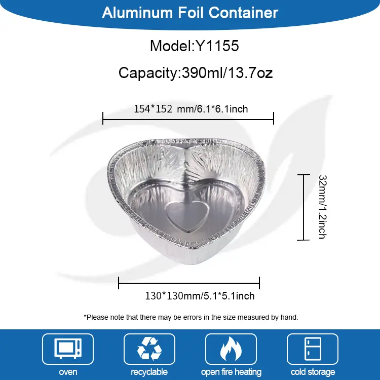 Gâteau à emporter en forme de cœur Récipients en aluminium argent en aluminium