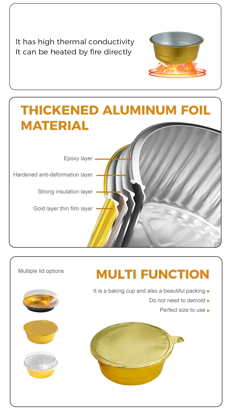 Disposable catering Golden Round Aluminum Foil Containers