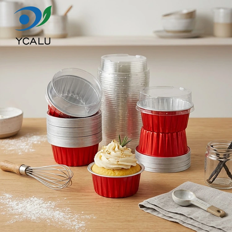Récipients en papier d'aluminium à parois lisses pour cupcakes colorés cuits une fois