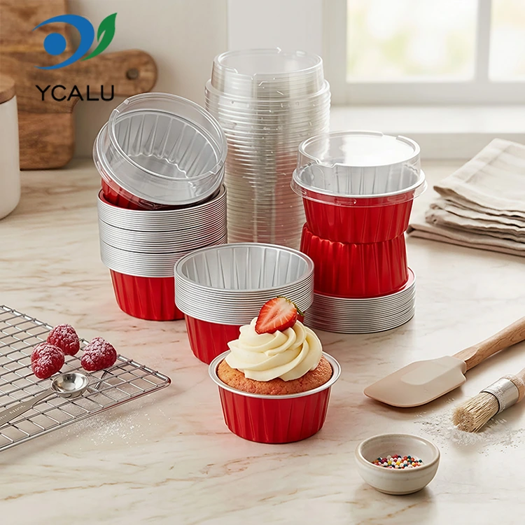 Récipients en papier d'aluminium à parois lisses pour cupcakes colorés cuits une fois